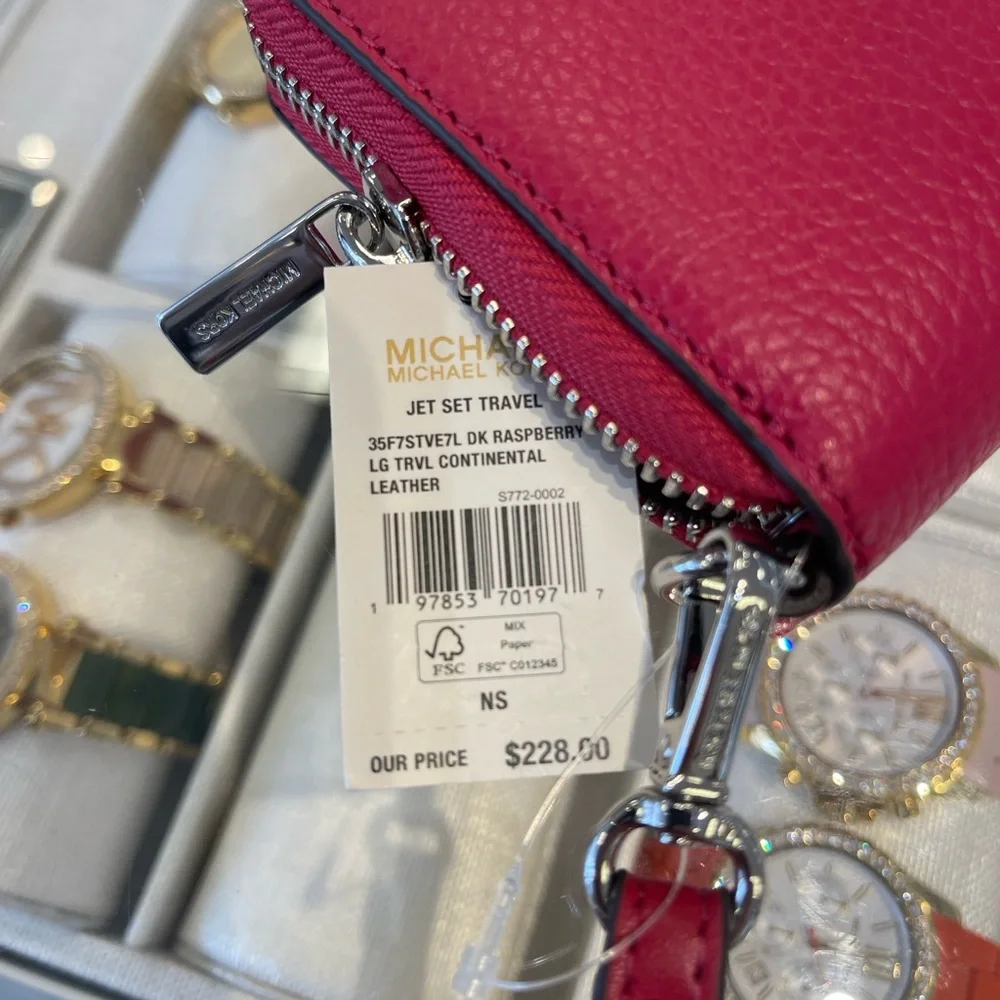 MICHAEL KORS Lg  Continental Wallet Wristlet Phone Holder  Dark Raspberry  NWT